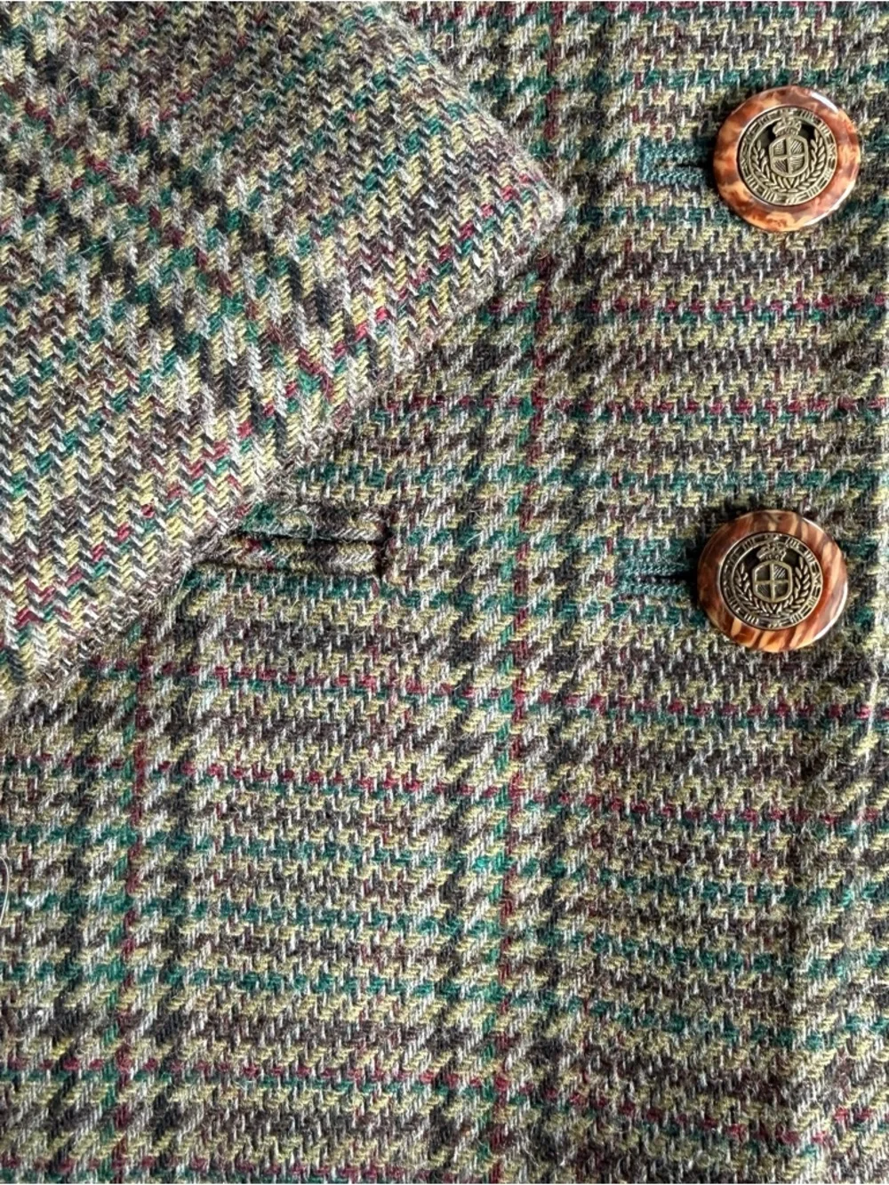 Vintage 90s 2000s Houndstooth Plaid Wool Blend Blazer ~ Size Small - Picture 7 of 9